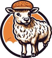 A playful illustration of a sheep wearing a hamburger bun as a hat vector