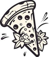 A stylish and minimalist line art illustration of a pizza slice with a modern vintage aesthetic vector