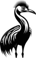 A bold and stylized black and white illustration of a crane in a graceful pose vector
