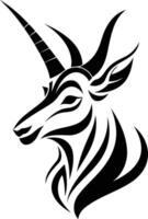 A stylized black and white silhouette of a unicorn's head with intricate detailing vector