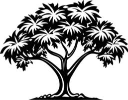 Silhouette of a majestic tree with thick branches and lush foliage vector