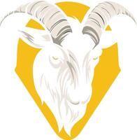 A strong and powerful logo design featuring a goat's head in a bold, yellow diamond shape vector