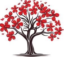 A stylized tree with red flowers, perfect for representing growth, nature, and renewal vector