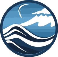 Abstract logo design featuring a stylized ocean wave, crescent moon, and cloud vector