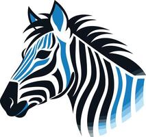 A striking illustration of a zebra head, featuring bold black and white stripes and a blue color accent vector