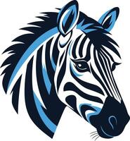 Stylish blue and black zebra head illustration, perfect for branding, design, and print projects vector
