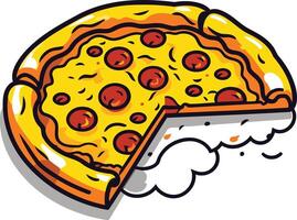 A delicious cartoon pizza with a slice missing, perfect for menus, social media, or any project needing a playful, appetizing image vector