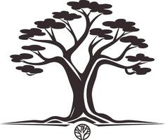 Simple yet elegant silhouette of a tree with prominent roots, perfect for branding, nature-themed designs, and eco-conscious projects vector