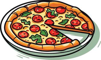 A cartoon illustration of a delicious pepperoni pizza with a slice missing vector