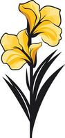 A simple and elegant illustration of a yellow flower with black stems and leaves, perfect for adding a touch of nature to your designs vector