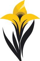A simple, stylized yellow flower with black leaves, perfect for branding, design elements, or floral-themed projects vector