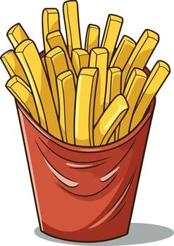 dibujos animados ilustración de francés papas fritas en un rojo papel taza vector