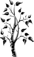 Elegant black and white silhouette of a stylized tree with intricate branches and leaves vector