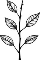 Simple black and white illustration of a small branch with leaves, perfect for minimalist design projects or nature-inspired concepts vector
