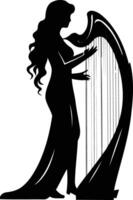 Silhouette of a woman playing a harp, a classic and elegant design perfect for music-related projects vector