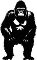 A powerful black and white silhouette of a gorilla, standing strong and facing forward vector