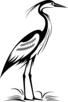 Elegant black and white illustration of a heron in a graceful pose, perfect for nature-inspired designs and branding vector