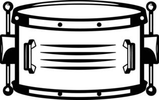 A simple, black and white illustration of a snare drum with sticks vector