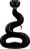 A powerful black and white silhouette of a coiled snake with its head held high vector