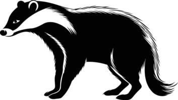 Black and white silhouette of a badger in a standing pose vector
