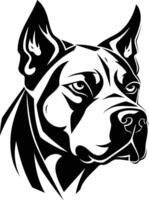 A bold and powerful black and white illustration of a dog's head, perfect for tattoos, logos, or any design project that requires a strong and edgy aesthetic vector