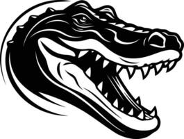 Aggressive black and white alligator head with open mouth and sharp teeth vector