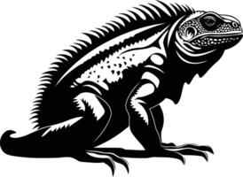 Black and white silhouette of a large iguana, perfect for t-shirt designs, tattoos, and branding vector