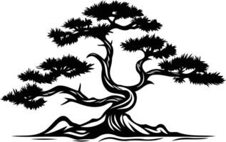 A striking silhouette of a bonsai tree, capturing the essence of zen and peace vector