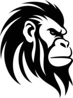 A bold, black and white illustration of a gorilla's head in profile, showcasing its powerful features vector