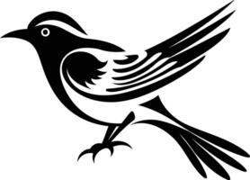 Stylish black and white silhouette of a bird with intricate wing and tail feathers vector