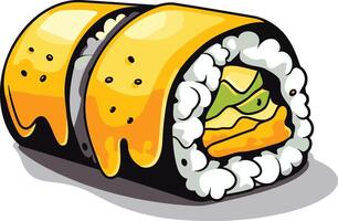 Sushi Roll with Yellow Sauce vector
