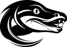 A fierce and stylized black and white illustration of a crocodile's head, perfect for adding a touch of danger and power to your design vector