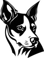 A striking black and white illustration of a dog's head, perfect for tattoos, branding, or any design project requiring a bold and impactful image vector