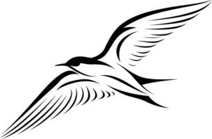 A stylized black and white illustration of a swallow in flight, perfect for tattoos, logos, and design projects vector