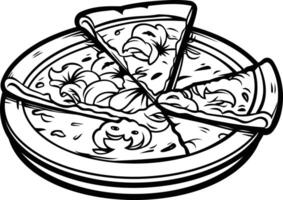 Line drawing illustration of a pizza cut into slices, perfect for food related projects, menus, or recipe books vector
