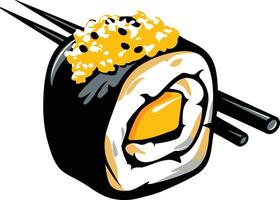 Sushi Roll with Yellow Filling and Black Sesame vector