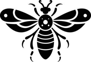 A stylized, black and white bee with intricate wings and a geometric pattern on its body vector