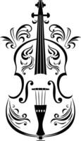 Elegant black and white illustration of a violin with intricate floral details vector