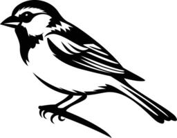 Black and white illustration of a sparrow perched on a branch vector