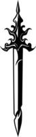 A simple yet striking black and white illustration of a stylized sword with intricate details on the hilt vector