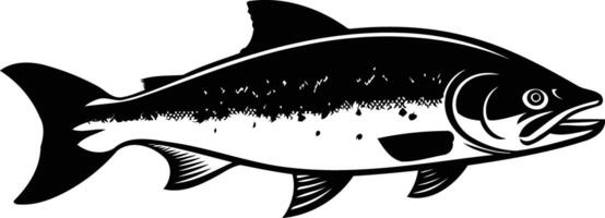 Black and white silhouette of a salmon, perfect for creating logos, designs, and illustrations vector