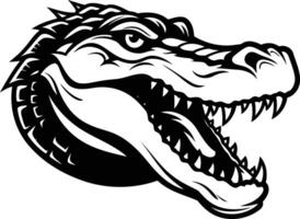 A fierce and powerful black and white illustration of an alligator's head, perfect for logos, tattoos, and apparel designs vector