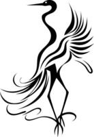Elegant black and white illustration of a crane with stylized feathers, perfect for tattoos, logos, and design projects vector