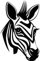 A striking black and white illustration of a zebra's head, perfect for tattoos, branding, or any design project requiring a bold animal motif vector