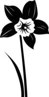 Simple, elegant black and white silhouette of a single daffodil flower vector