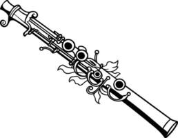 Black and white illustration of a decorative flute with intricate details vector