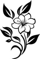Elegant black and white floral illustration, featuring a single blooming flower with intricate leaves, perfect for design projects, invitations, and more vector