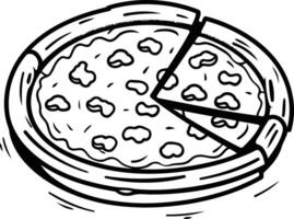 A hand drawn illustration of a pizza with a slice removed vector