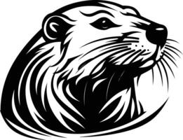 A bold and striking black and white illustration of an otter head, perfect for use in logos, branding, or as a tattoo design vector