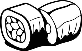 A simple, black and white line drawing of a cartoon sushi roll vector
